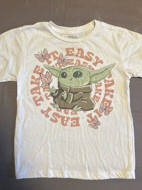 Star Wars Kids Tee with Grogu and Pink Butterflies - White